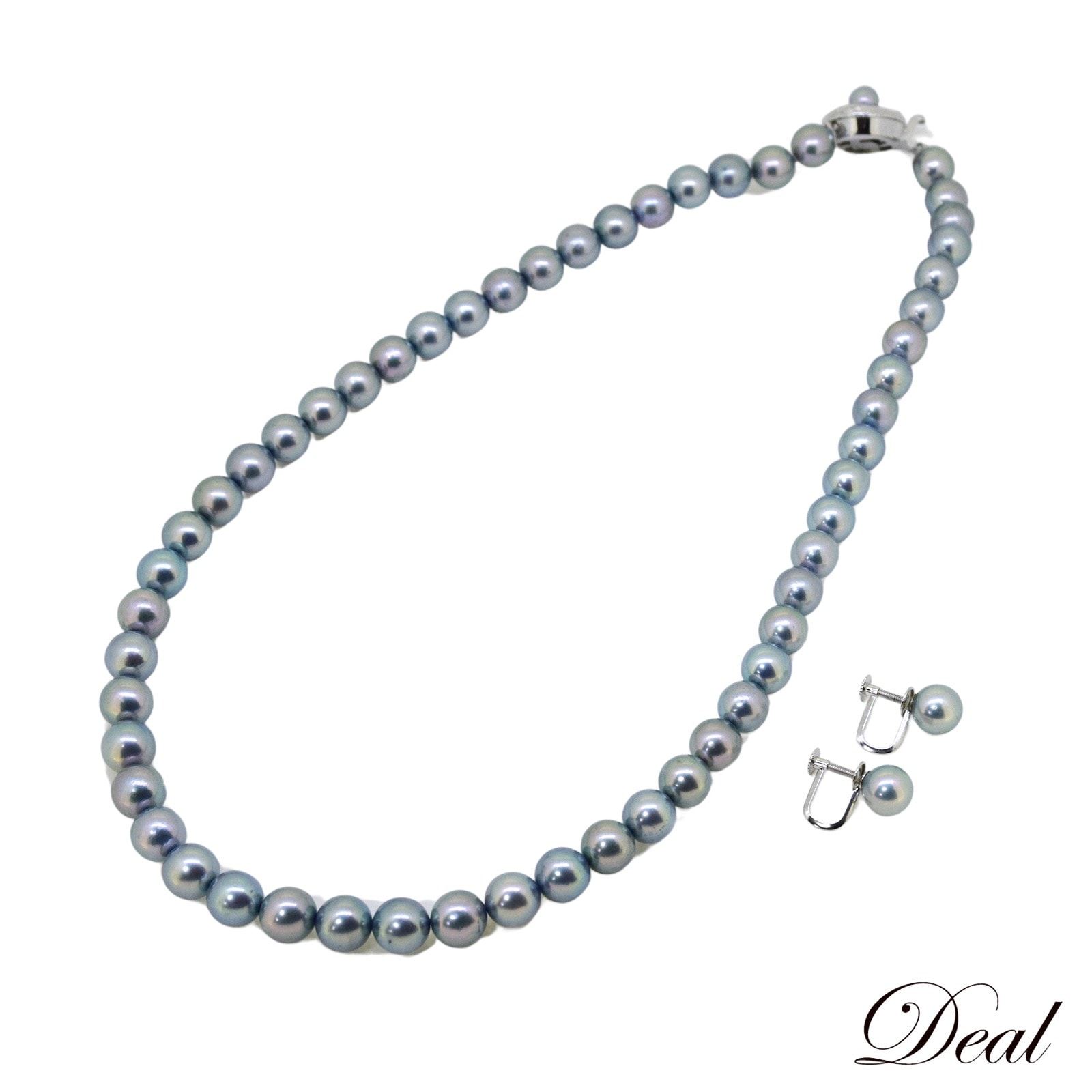 SALE ノーブランド 真珠 イヤリング セット 7mm グレー レディース ネックレス