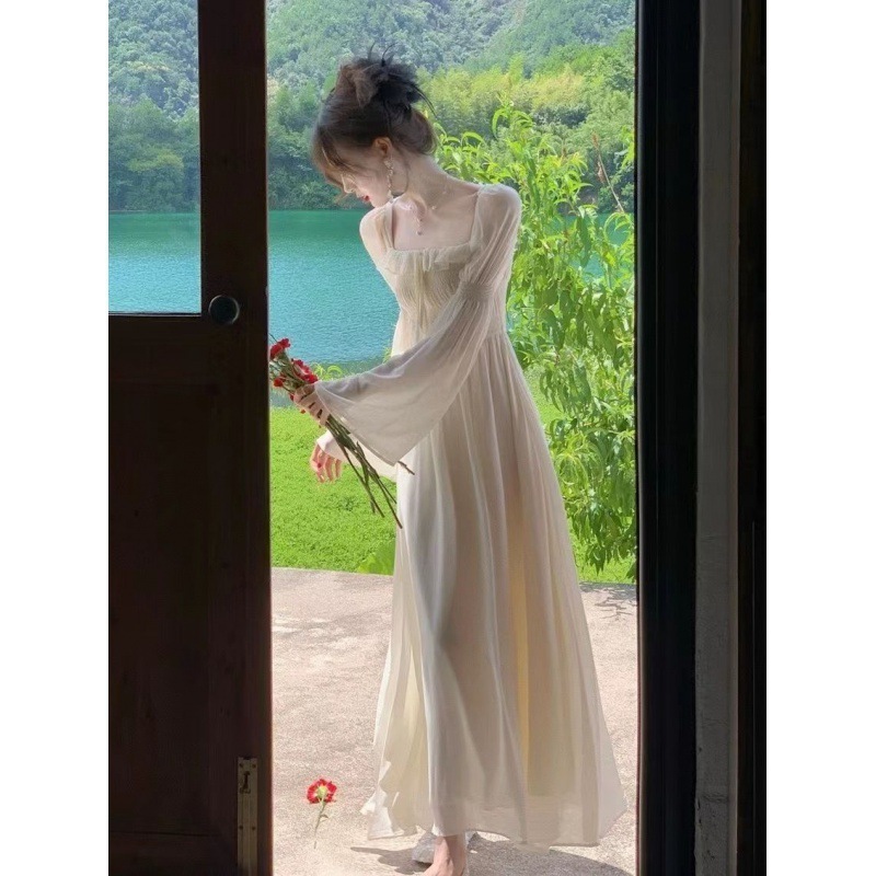 【1つ買うと10つ無料】2025春と夏の襟のスカートプリンセススカートは薄い長袖のドレススーパー不滅の長いスカート