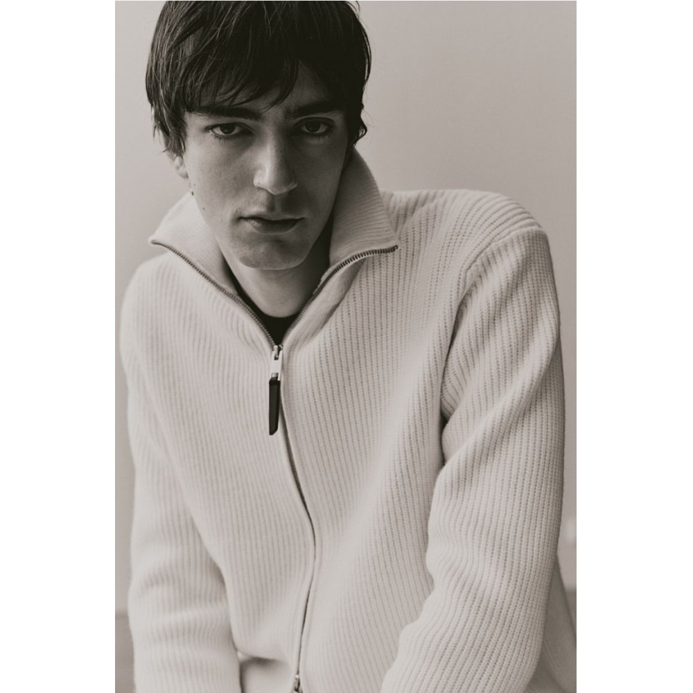 H&M リブニットカーディガンレギュラーフィットクリーム