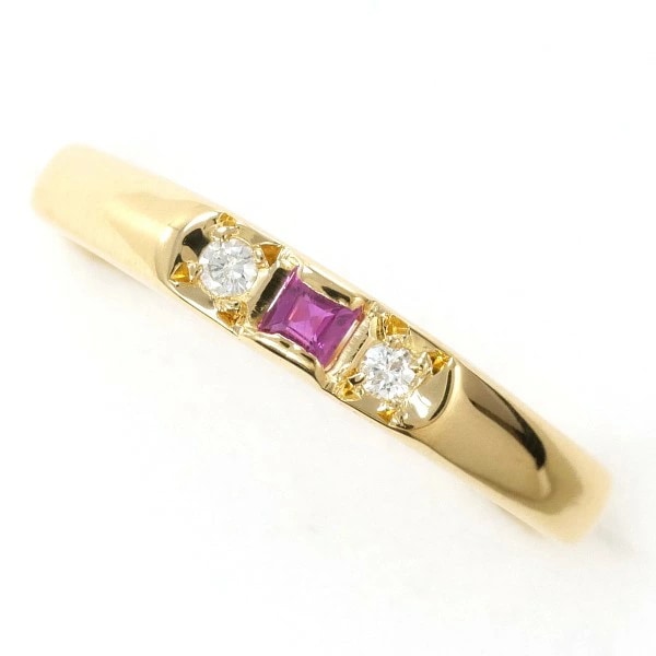 K18 18金 YG イエローゴールド リング 指輪 9号 ルビー ダイヤ ジュエリー 中古