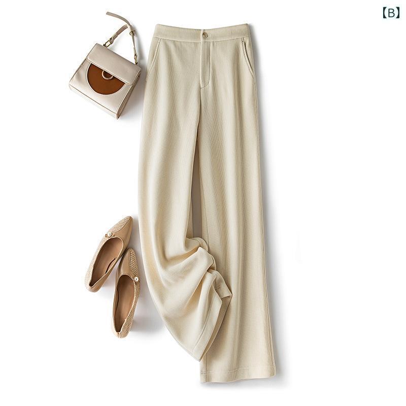 パンツ レディース カジュアル ボトムス 女性 秋冬 ベルベット 厚手 ストレート 通勤 ハイウエスト シェニール ワイド レッグ