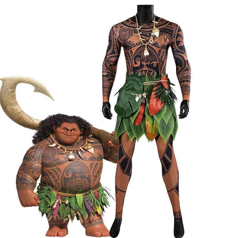大人のためのmoana mauiコスプレコスチューム,冒険のためのジャンプスーツ,ハロウィーンとカーニバルのパーティー