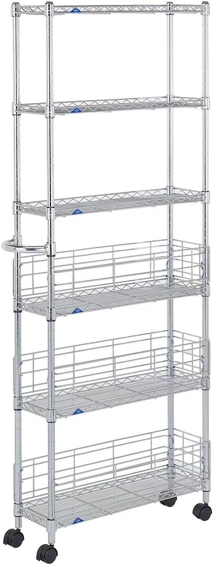 ドウシシャ ルミナス フィール キッチンラック ワゴン スチールラック 隙間収納 収納棚 幅20 6段 サビに強い 防錆加工 組立簡単 キャスター付き 耐荷重80kg (棚板1枚) ポール径19mm