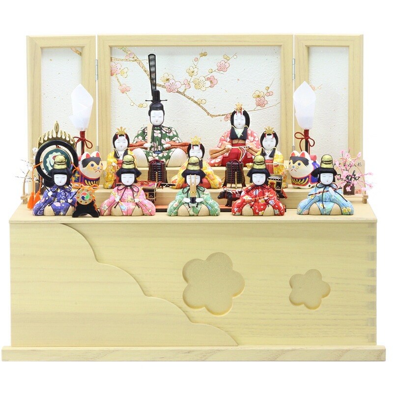 雛人形 ひな人形 お雛様 おひなさま かわいい 手作り 2025年 新作 秀光 限定品 送料無料 コンパクト ミニ 初節句 ひな祭り 木目込 一秀 十人 10人 収納 男雛 女雛 狛犬 こま犬 買得