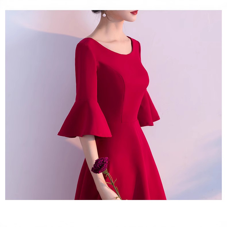 花嫁服2025ファッションワインレッドショートミッドスリーブスリムウェディングドレス女性服