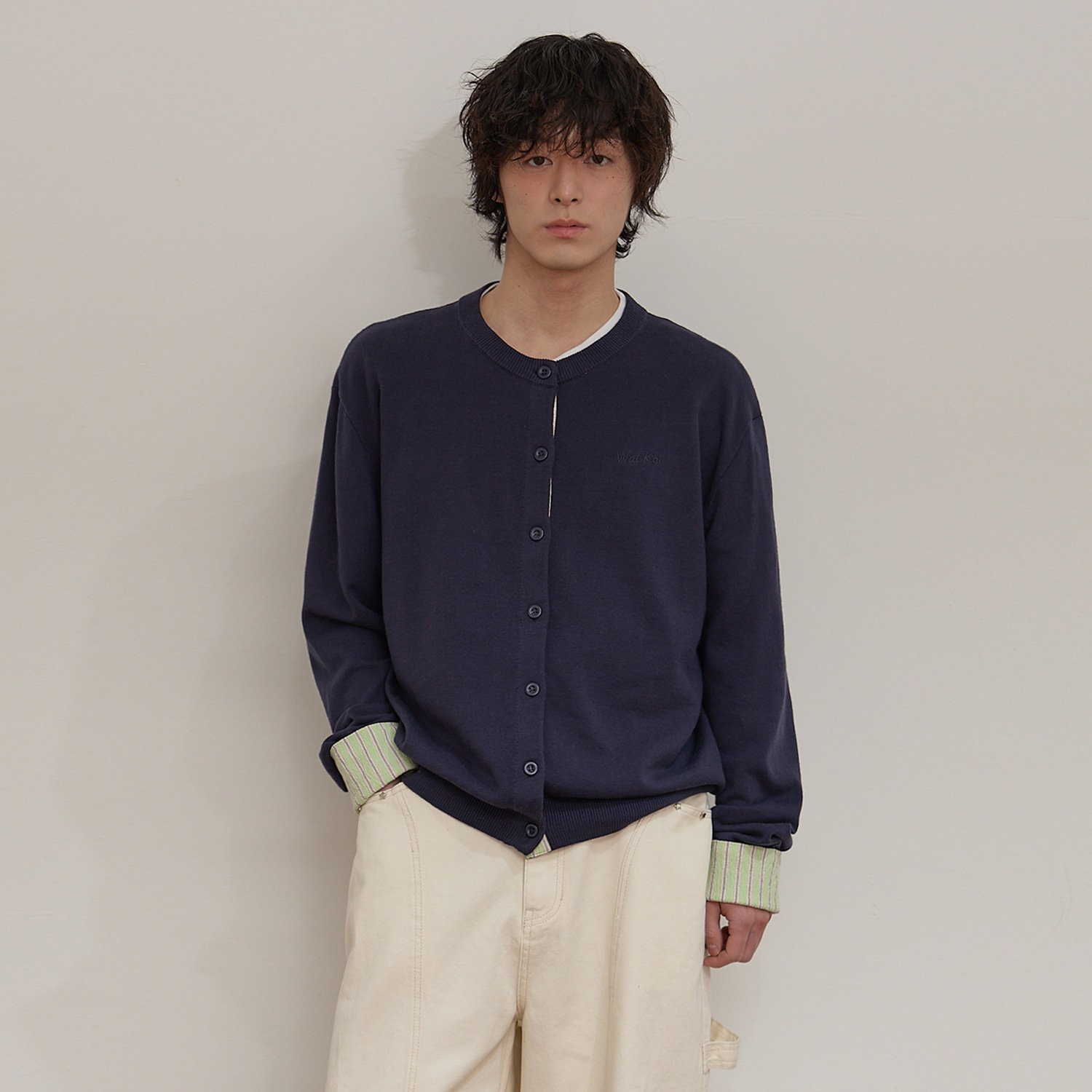 Stripe Roll Up Cardigan NAVY