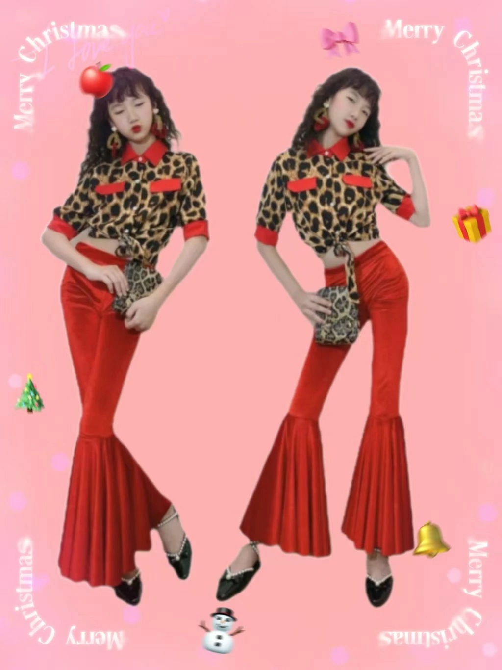 演出服 レディース ジャズ レッド パンタロン レトロダンス服 キッズダンス衣装 チーム ファッションショー 2点セット ステージ衣装 ヒョウ柄 団体 ベルボトム キラキラ チアダンス 女の子 イベン 5,238円