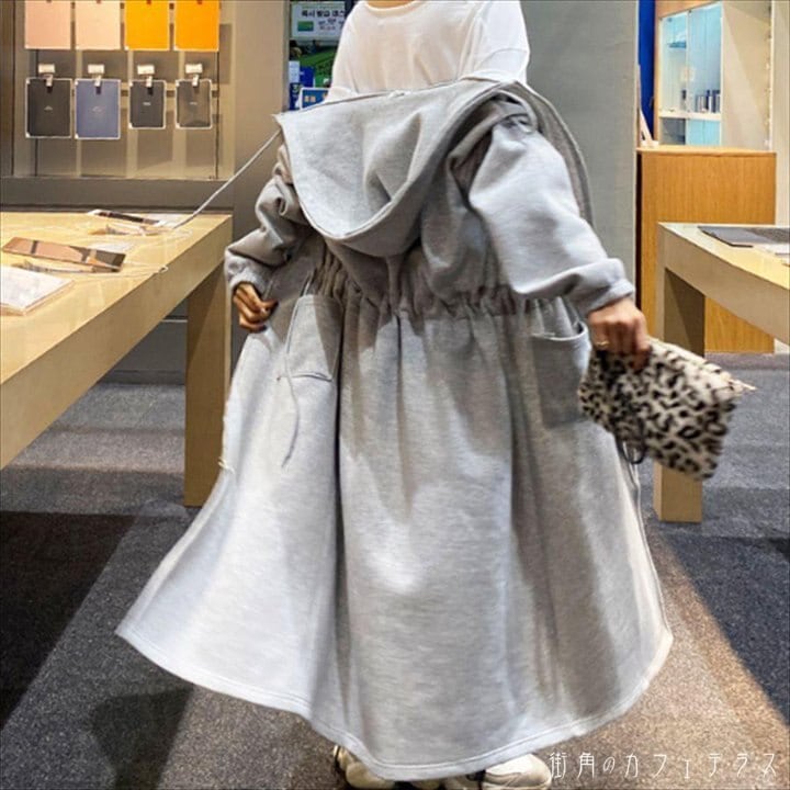 アウター 2色 羽織り パーカー フード付き ロング ロング丈 ミモレ ミモレ丈 袖あり 長袖 Vネック 無地 コットン 綿 かわいい 大人可愛い 綺麗 シンプル カジュアル 大人