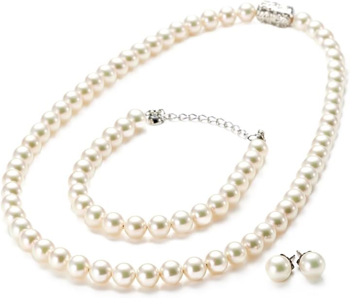 人工真珠 あこや・本真珠にも劣らない美しい輝き パールネックレス ブレスレット ピアス 金属アレルギー対応(［01-01］ ［ホワイト］ ［ブレスレット, ［01］ 全長45cm)