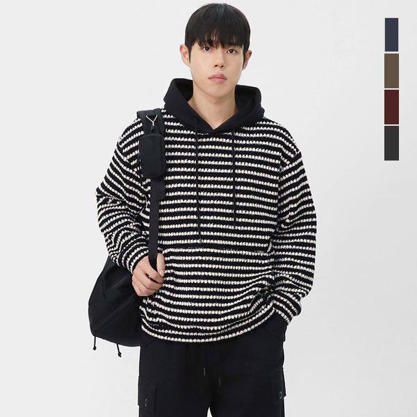 男性FWデイリーブークレ ストライプ ニット パーカー SRAT119