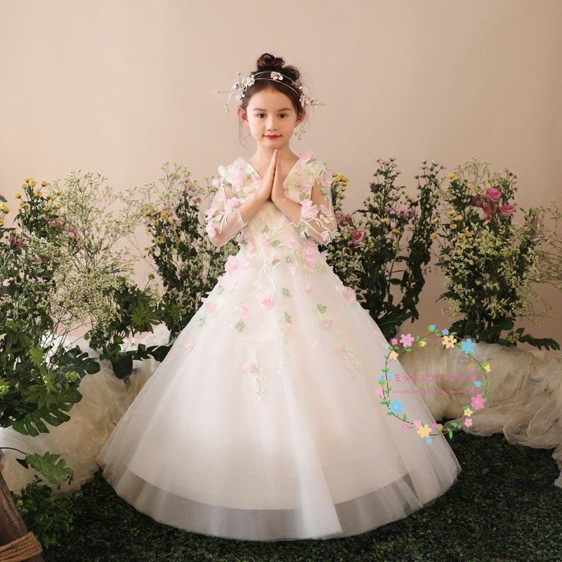 子供ドレス ピアノ発表会 安い キッズドレス 長袖 ロングドレス 入園式 子どもドレス 結婚式 ワン