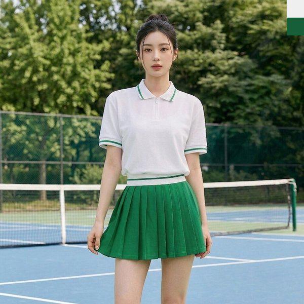 女性半袖カラーTシャツテニススカートセットDJW-SETS-SKAA9007W
