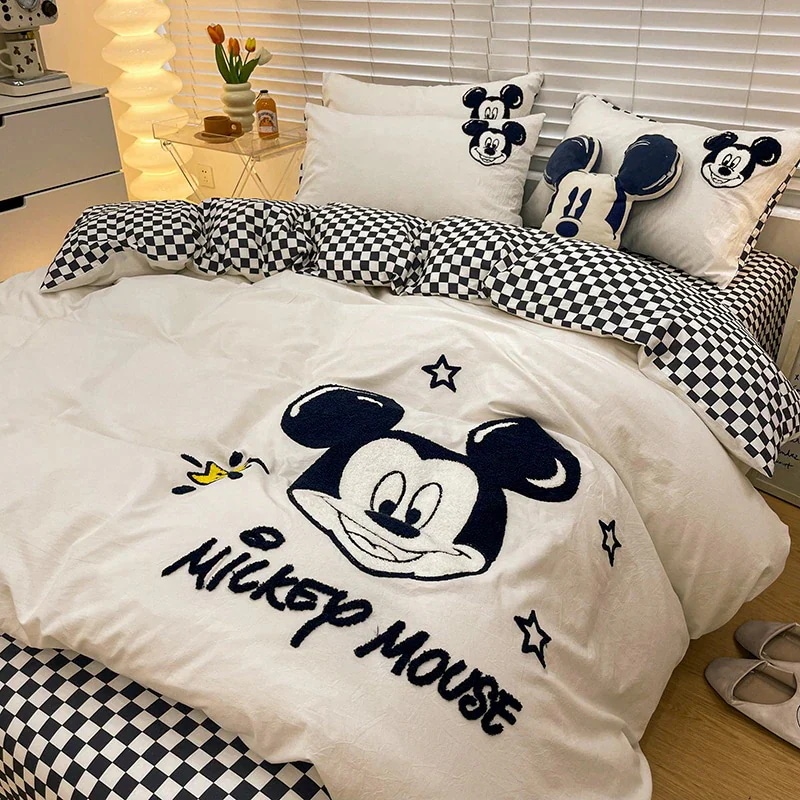 ミッキー綿洗い綿子供寮寝具シーツ掛け布団カバーの3点セット