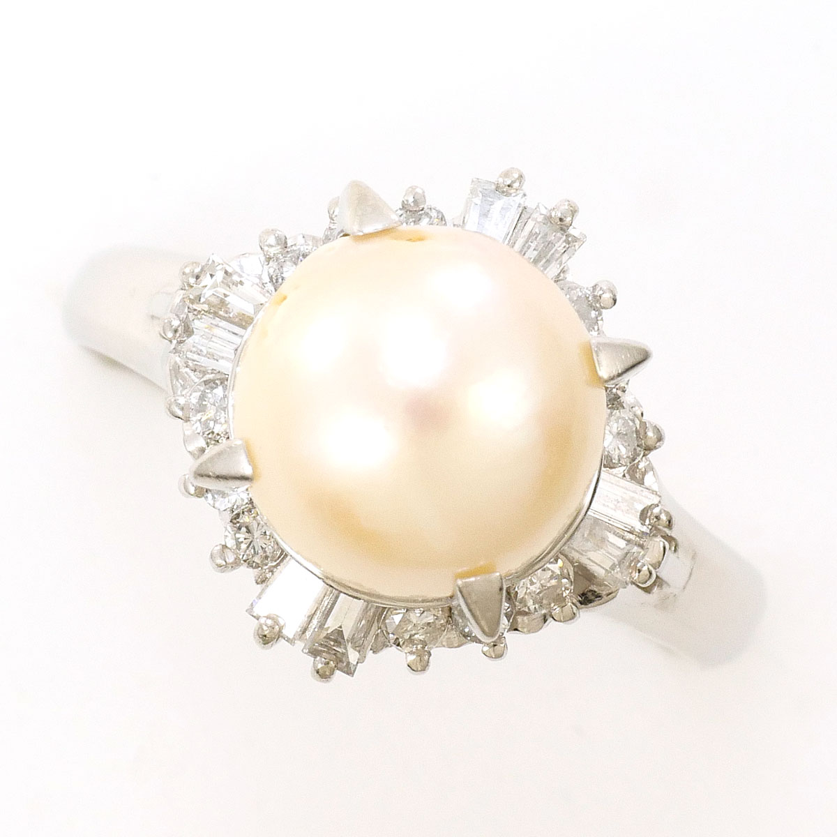 PT900 プラチナ リング・指輪 14.5号 パール（真珠） ダイヤモンド 0.36ct 総重量約6.0g 中古