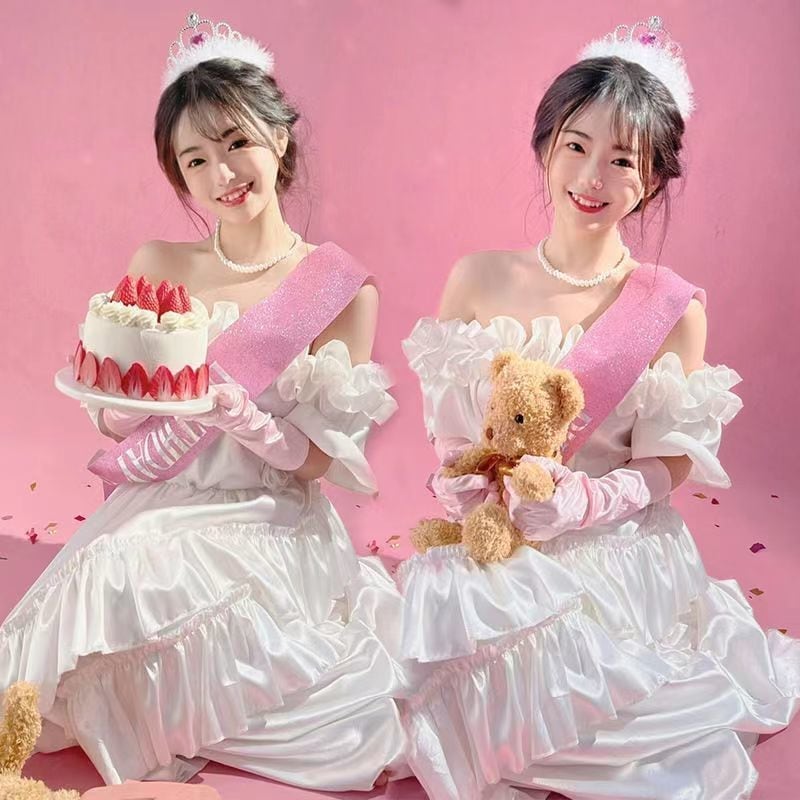 復古ウェディングドレス昭和少女写真ドレス撮影日系リボン姫誕生日芸術写真ワンピース