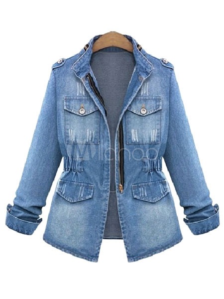 スタンドカラーはデニムジャケットをポケット