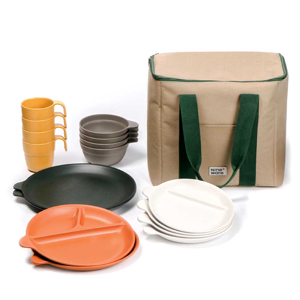 フォレキャンプ食器セット【4人(17点)】 保冷バッグ付き アウトドア 仕切り皿 バーベキュー プレート