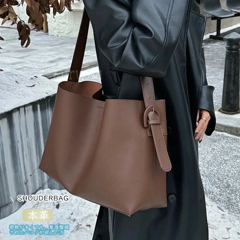 本革 ショルダーバッグ レディース トートバッグ 大きめ バケツバッグ 大容量 横型 肩掛けバッグ レザーバッグ 肩掛け 斜め掛け 通勤バッグ 大きめ 大人 仕事 通勤