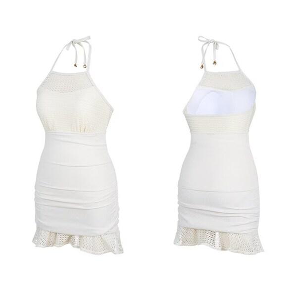 *ビーチバッグ ジッパーバッグ ポリバッグ 贈呈*女性 クロシェ ホルターネック モノキニ アイボリー RN-LS2G311-IV
