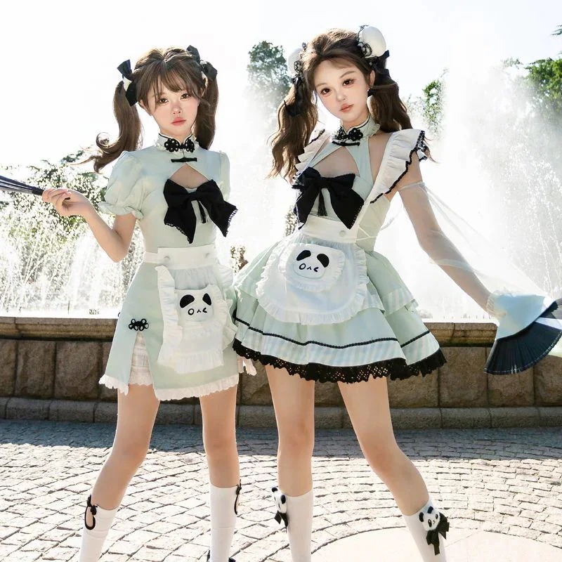 ロリータ 二次元 ロリータ改良チャイナドレス ワンピース+エプロン 二点セット 可愛 いメイド服