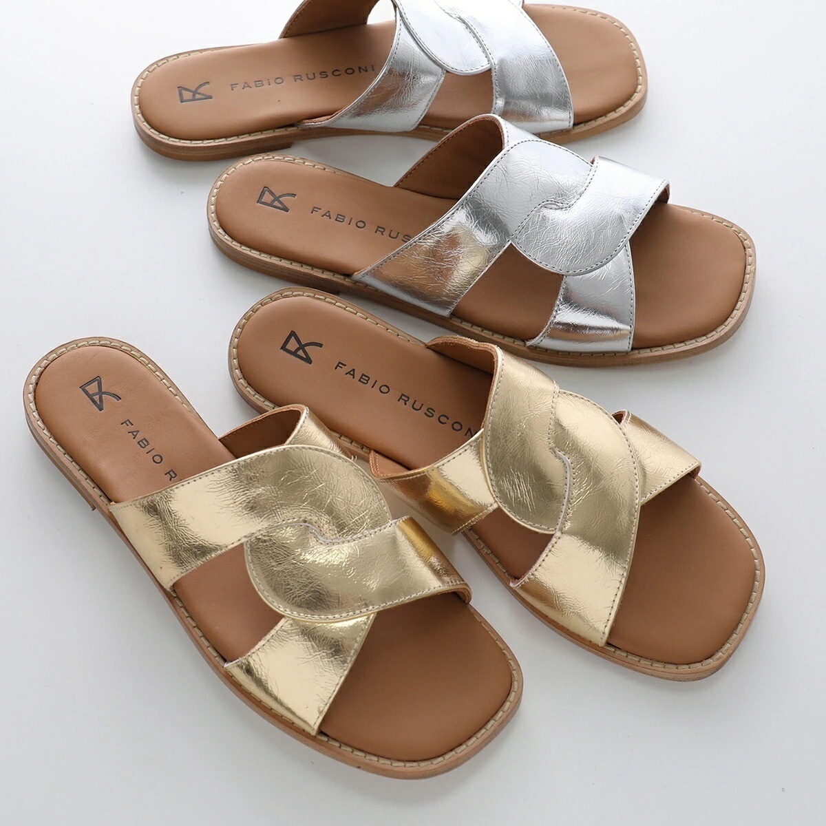 FABIO RUSCONI ファビオルスコーニ サンダル MI2654 AVENTADOR レディース レザー メタリック フラット 靴 カラー2色
