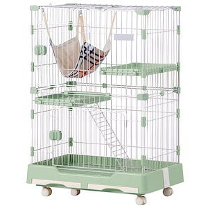 猫 ケージ キャットケージ ペットケージ キャスター付 猫ゲージ 大型 多頭飼い ネコドア キャットハウス 1段2段可能 留守番 保護 脱走防止 おしゃれ Green Acrylic