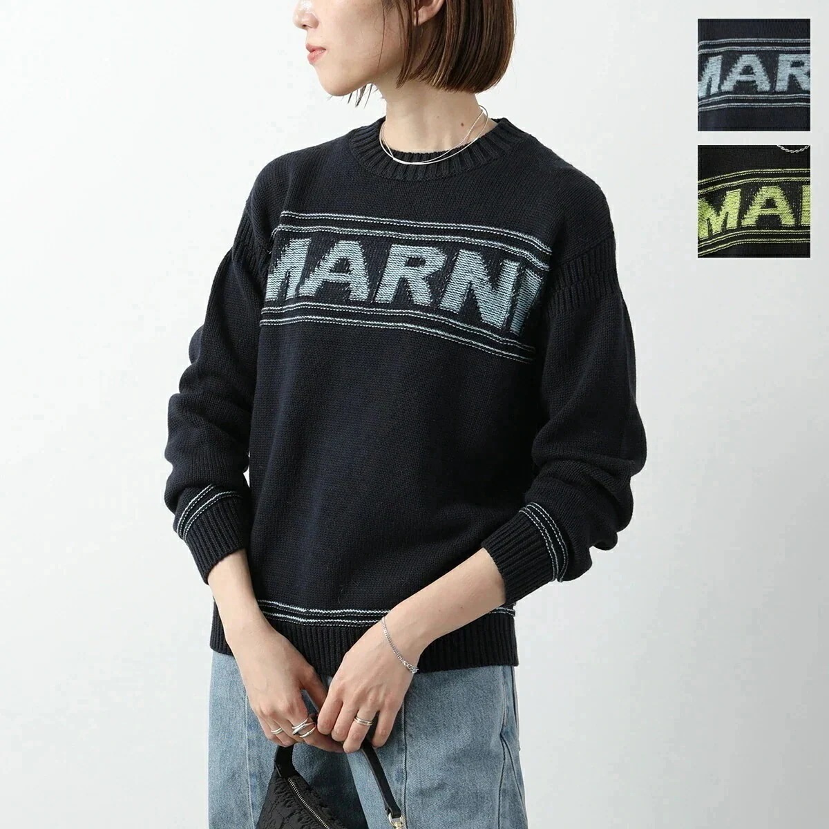 MARNI KIDS マルニ キッズ ニット M01212 M00TB レディース ガールズ コットン ウール クルーネック セーター ロゴ カラー2色