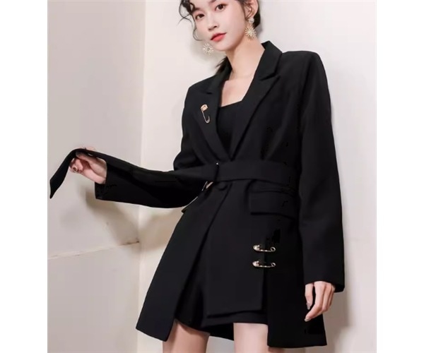 レディース ジャケット スーツ アウター 上着 ミドル丈 長袖 襟付き スーツカラー ボタン ウエストマーク ベルト 大人可愛い きれいめ シンプル カジュアル 上品 おしゃれ かっこいい こなれ感