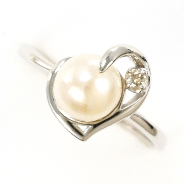 エステール K10WG リング 指輪 9号 パール(真珠) 約6.5mm ダイヤ ジュエリー 中古