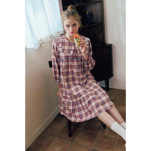 正常 先染め 20番手 両面起毛 チェック レディース ガウン ワンピース型 パジャマ SGN2533 RD C_P410391834