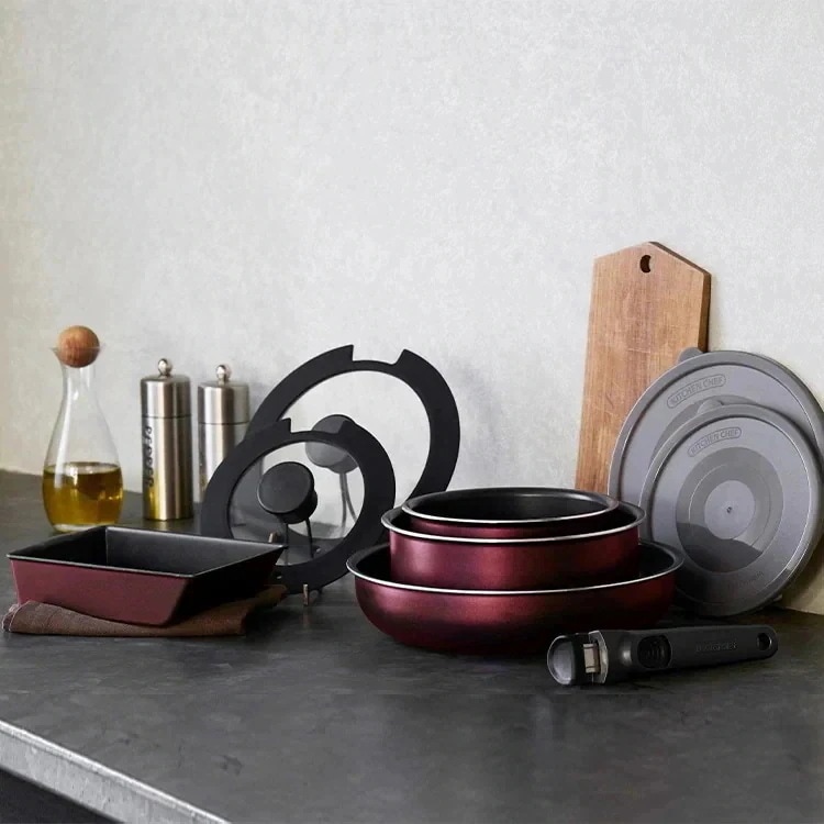 フライパン セット IH ガス火 9点セット EHDC-T9S TERA 焦げ付きにくい 取っ手が取れる 9点 鍋 ガラス蓋 ガスコンロ対応 蓋付き