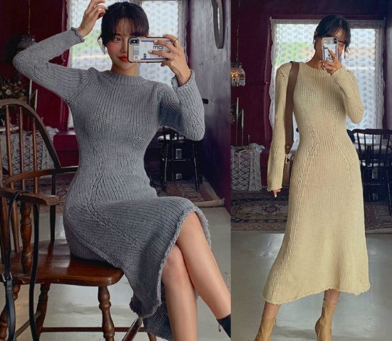 ロングワンピース 長袖 ニット フリル シンプル カジュアル レディース大きいサイズ レディース 秋冬 結婚式 きれいめ タイト フォーマル 大人 上品 チュニック one-piece