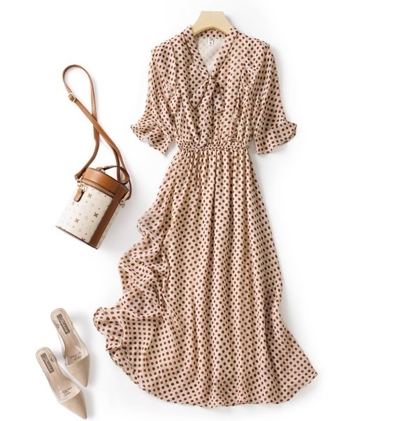 ワンピース シャツワンピース ロング丈 Vネック ボウタイ デザイン ボタン シアー ギャザー 美ライン ニュアンス シフォン リボン 透け感 裏地 ロマンチック かわいい 大人可愛い きれいめ