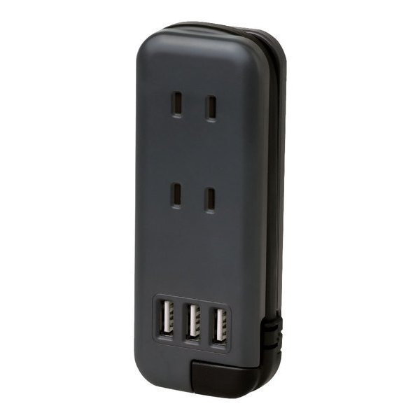 （まとめ買い）ユートリムエル スリムポータブルコンセント ポーチ付 USB-Ax3 グレー UL-6345-GL [x3]