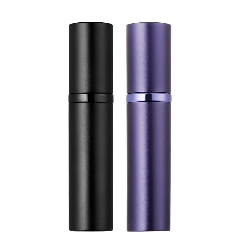 AlxMuNao アトマイザー 香水 スプレー 噴霧器 携帯用 詰め替え 容器 香水用 香水化粧水噴霧器 機内持ち込み可能 プッシュ式 ポンプ式 (2pcs黒 紫)