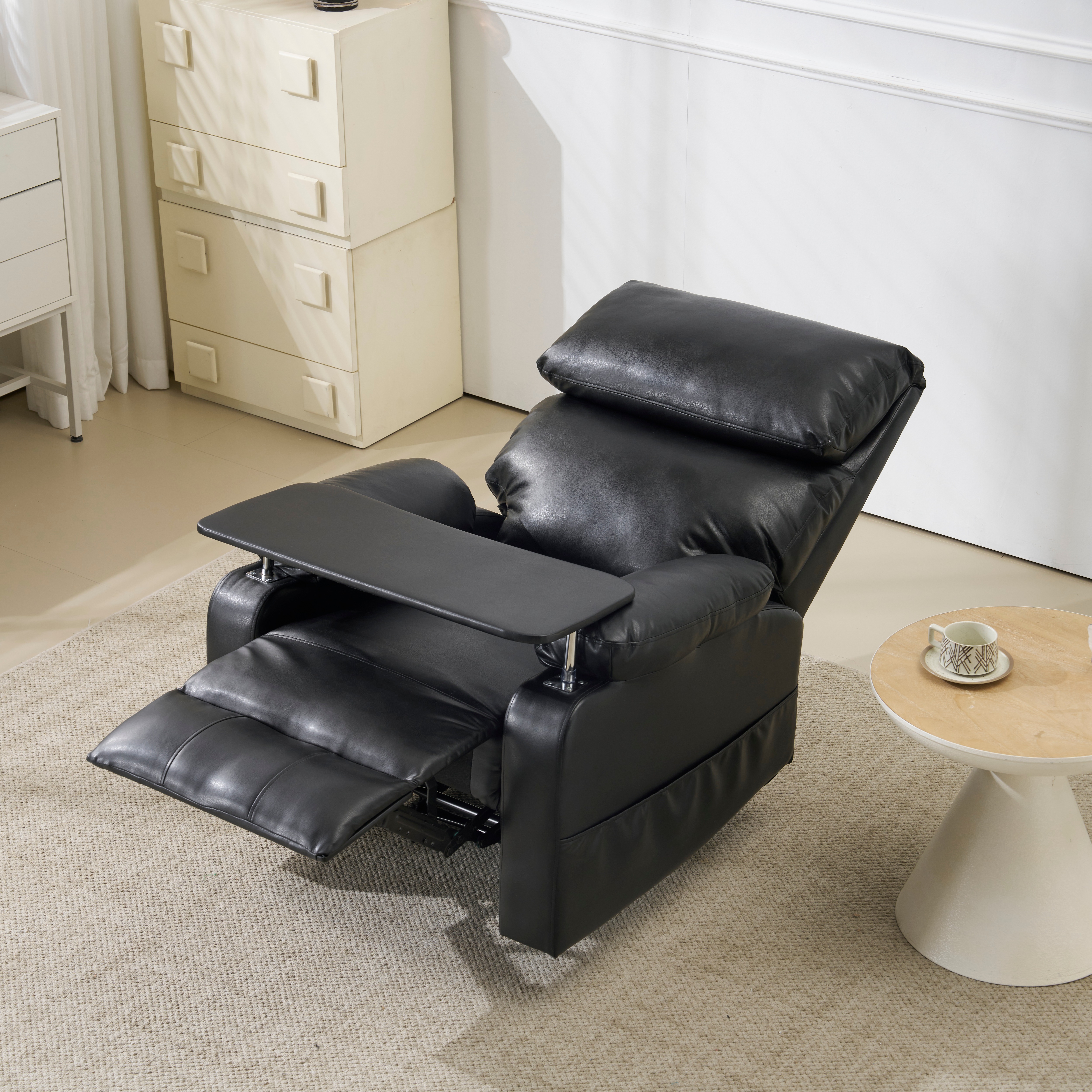 【国内へ発送&送·料·無·料】リクライニングソファー ソファー ゲーミングチェア 1人掛け 160度調節可能 テーブル付き PU オットマン一体型 チェア PUレザー パーソナルチェア 耐圧分散 一人