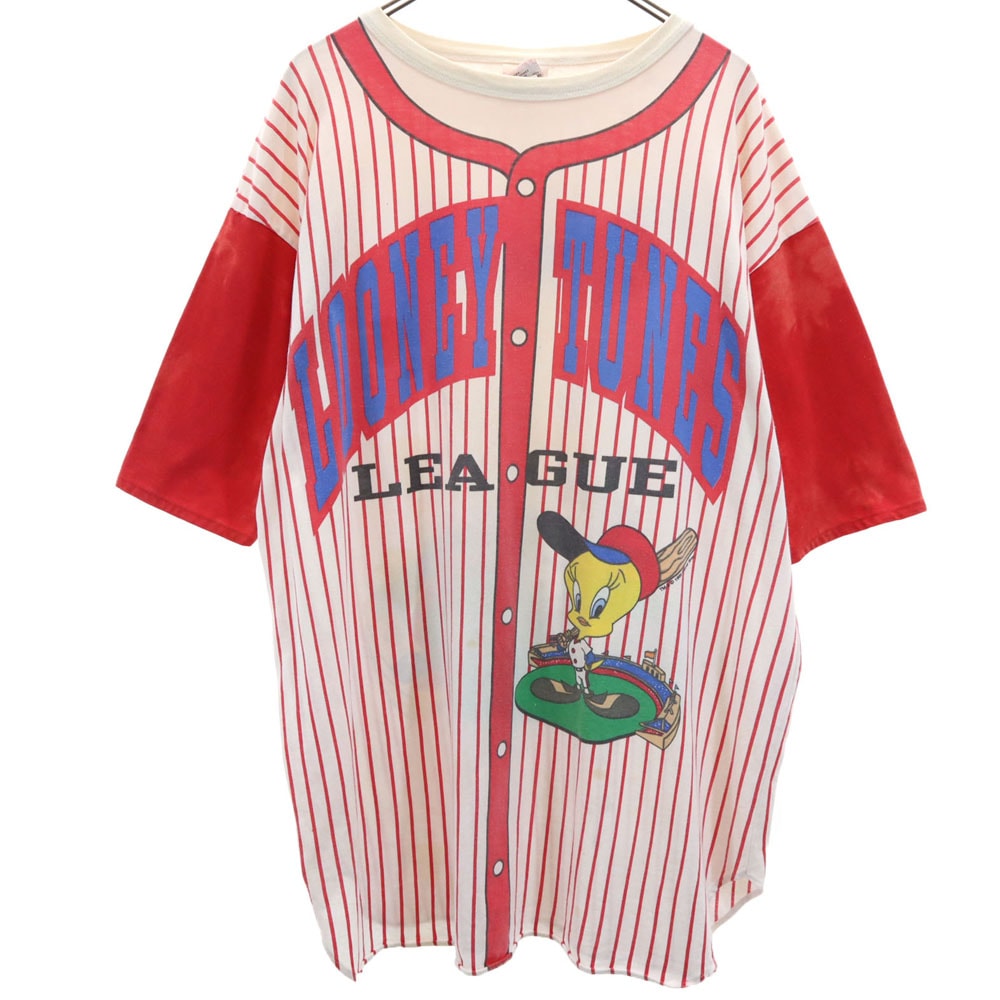 Thats All Folks 90s LOONEY TUNES ルーニーテューンズ トゥイーティー ストライプ 半袖 Tシャツ ベージュ系 シングルステッチ オールド ヴィンテージ メンズ