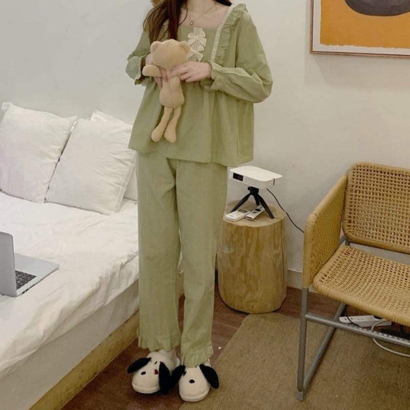 ルームウェア 寝巻 ピスタチオカラー パジャマ 上下セット セットアップ 2点セット