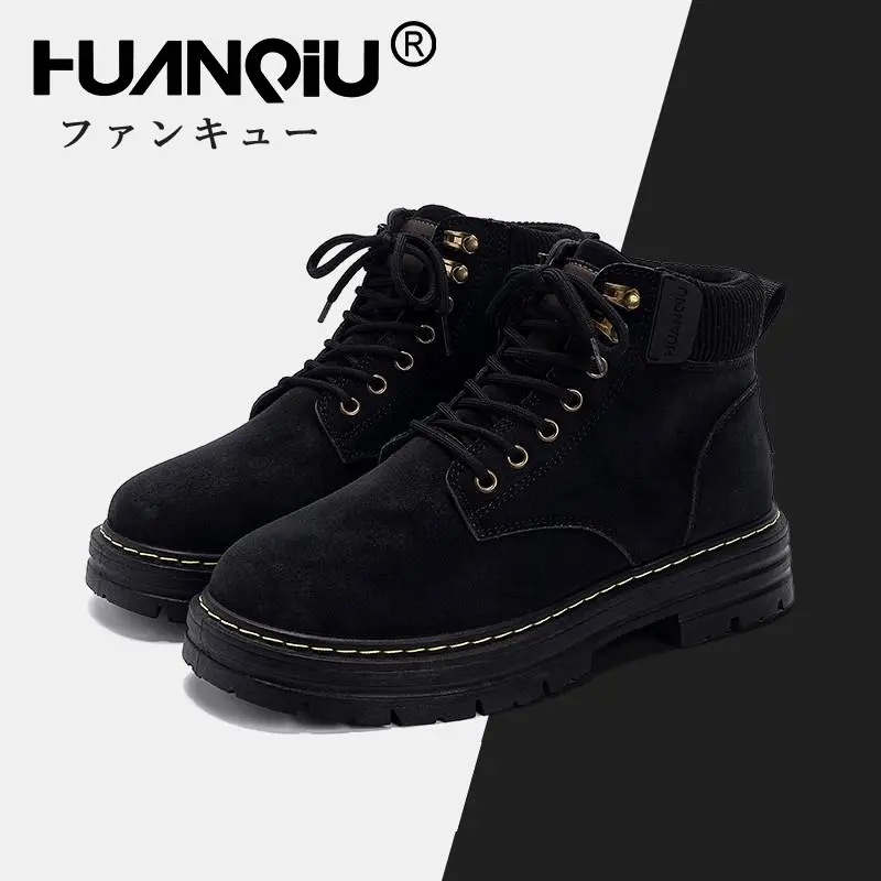 HUANQIU メンズ 厚底3cmマーチンブーツ イングリッシュスタイル カジュアル 春秋対応メンズシューズ