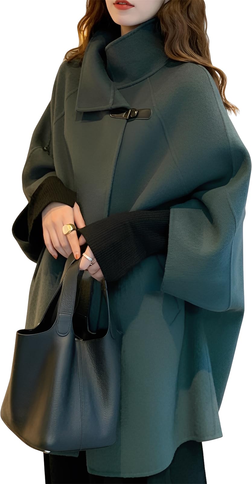 [ニーマンバイ] フェイク ウール コート ポンチョ タートル 秋 冬 レディース S～XL [2A-N07]