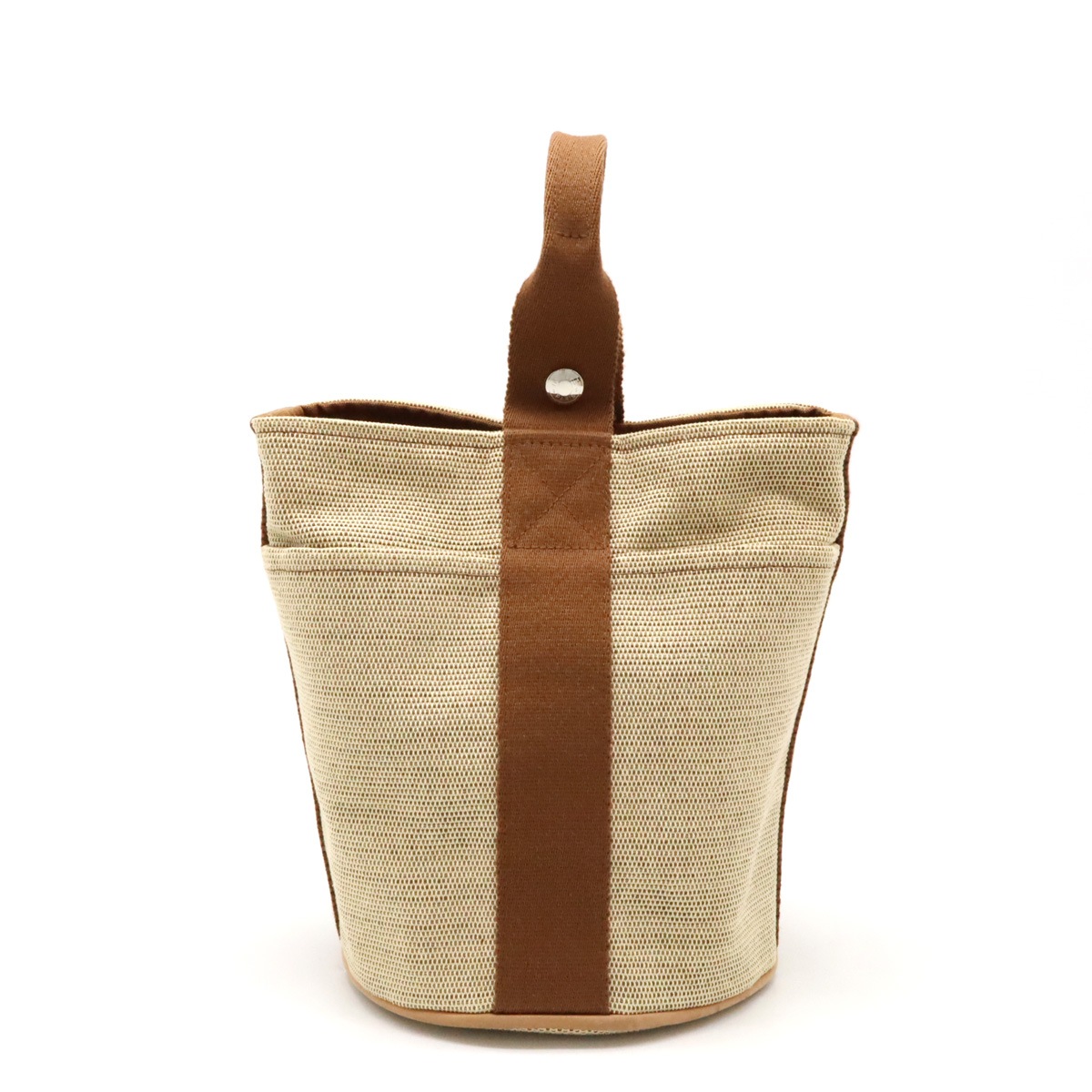 サクソーPM ハンドバッグ ワンハンドル トワルアッシュ キャンバス レザー ベージュ ブラウン 茶