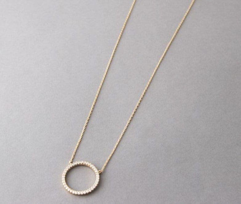 シックガールズジュエリーイエローゴールドCZクリスタルネックレスアウトラインネックレスサークル