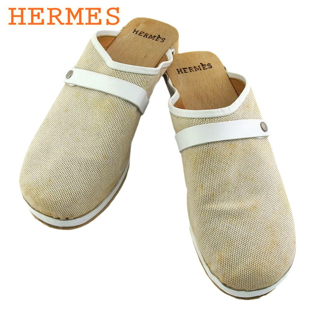 サンダル シューズ 靴 サボ レディース 36 ベージュ ホワイト 白 シルバー 中古