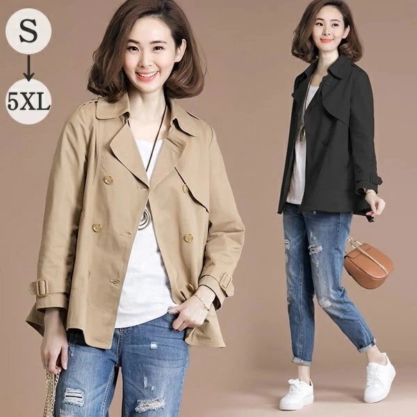 トレンチコート テロンチ 大きいサイズ 春コート スプリングコート レディース 春 アウター 40代 50代 ショート丈 体型カバー 上品コート きれいめ ゆったり 薄手 軽い アウター 大人 20代