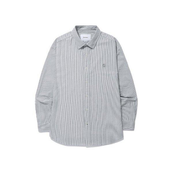 長袖Tシャツ JQS CO2401SH02-GR オックスフォード ストライプ シャツ グレー