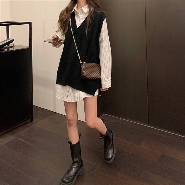 トップス レディース シャツ ブラウス ベスト ワンピース 長袖 襟付き ストライプ ゆったり今日は30パーセント