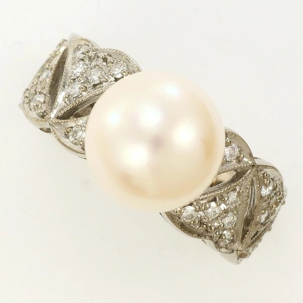 K18 18金 WG リング 6.5号 アコヤ真珠 約9mm ダイヤ 0.21 カード鑑別書 中古