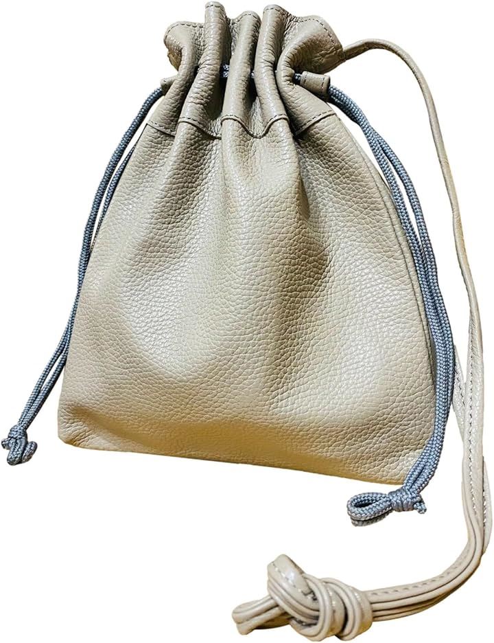 エムリベット 一流の鞄職人が作る 本革 巾着 バッグ ミニバッグ 3WAY 肩掛け 牛革 レザー 無地 シンプル(グレー)