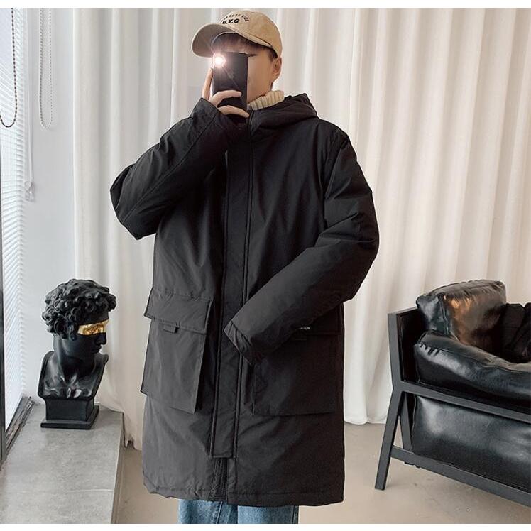 高品質 中綿ダウンジャケット アウター 暖かい ロング丈 ダウンコート メンズ 無地 防寒 厚手 冬服/M3ＸＬ/フード付き/格好いい/黒/白/ゆったり