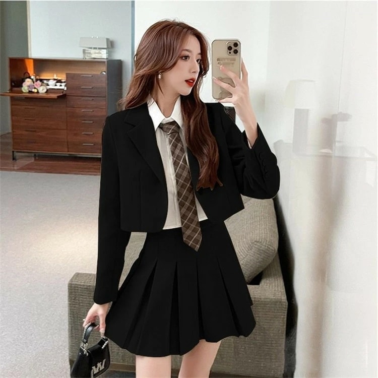 限定販売新作4点セット/2点セット 入学式 スーツ 女の子 レディース JK制服 上下セット 子供スーツ 卒業式スーツ スカートスーツ 韓国 制服 高校生 ショート丈シャツ ロング丈シャツ プリーツス